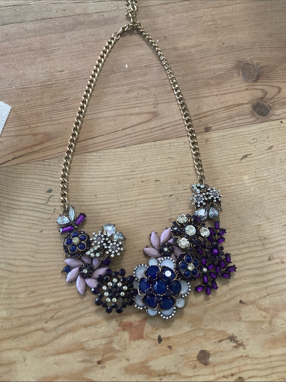 Gold-Tone Purple & Pink Floral Statement Necklace